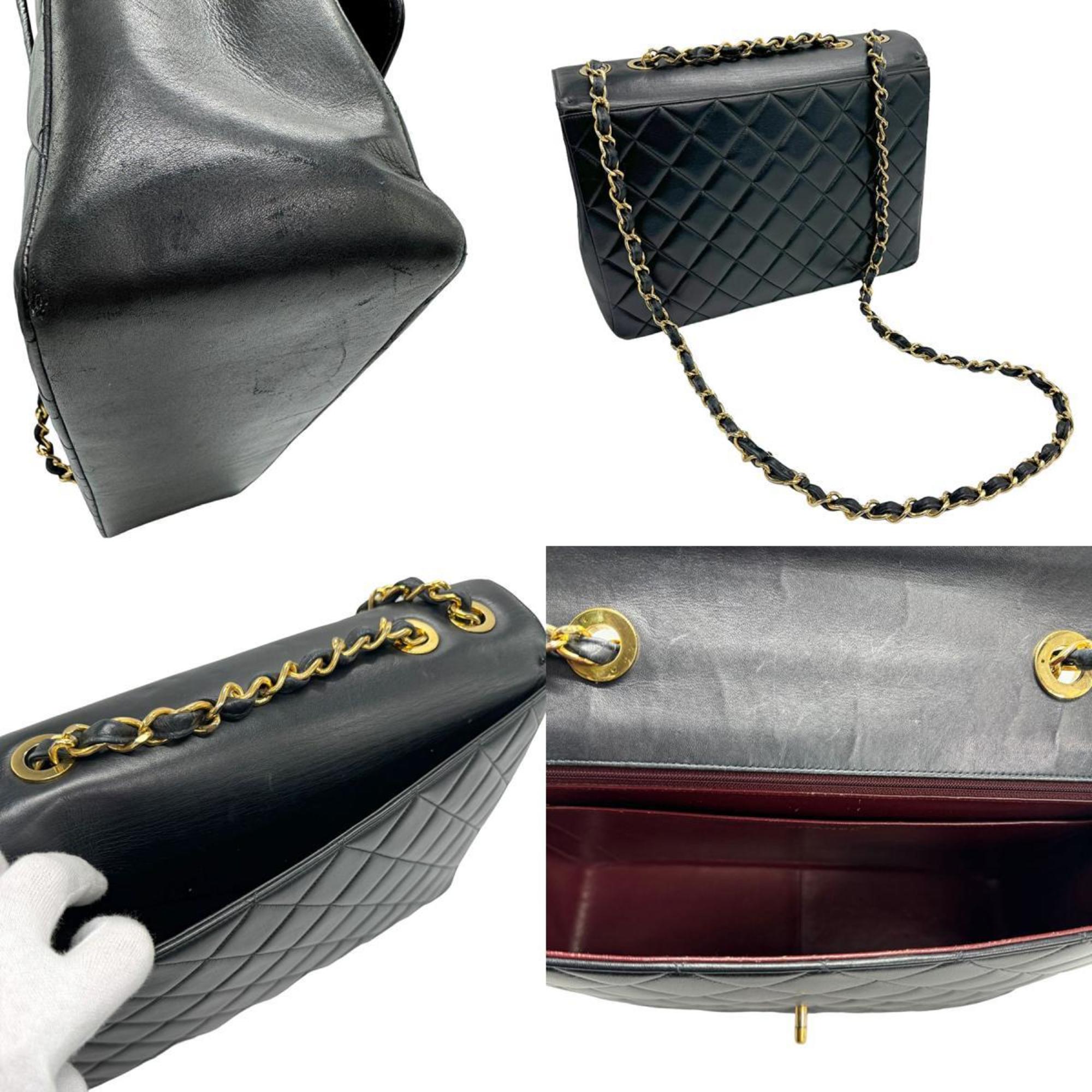 CHANEL Shoulder Bag Matelasse Coco Mark Leather Metal Black Gold Women's z1344