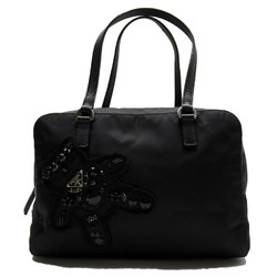 PRADA handbag nylon leather black silver ladies w0415a