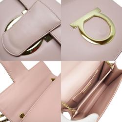 Salvatore Ferragamo Shoulder Bag Gancini Leather Metal Light Pink Gold Women's w0418i