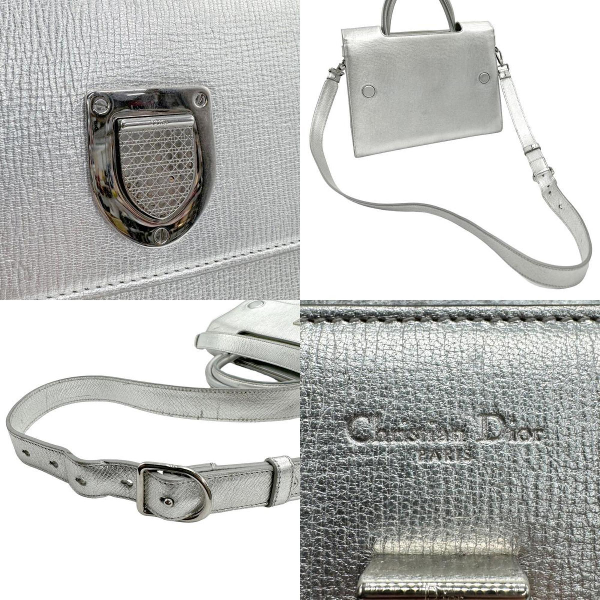 Christian Dior handbag shoulder bag Ever leather silver ladies z1369