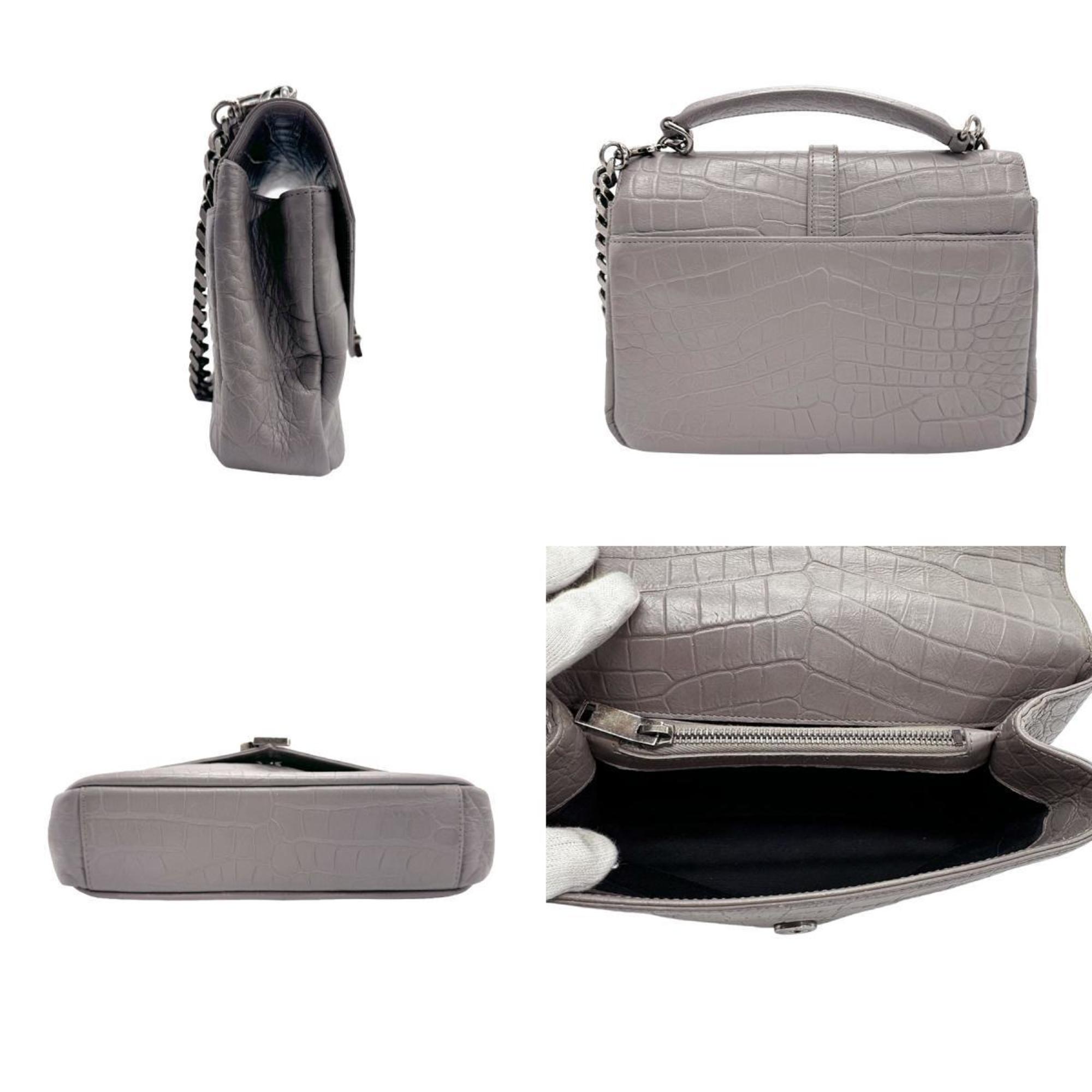 Saint Laurent shoulder bag in embossed leather, grey, for women, 428101 z1385