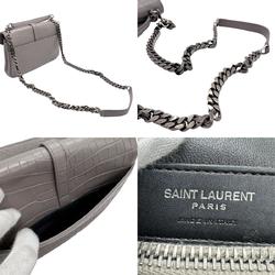 Saint Laurent shoulder bag in embossed leather, grey, for women, 428101 z1385