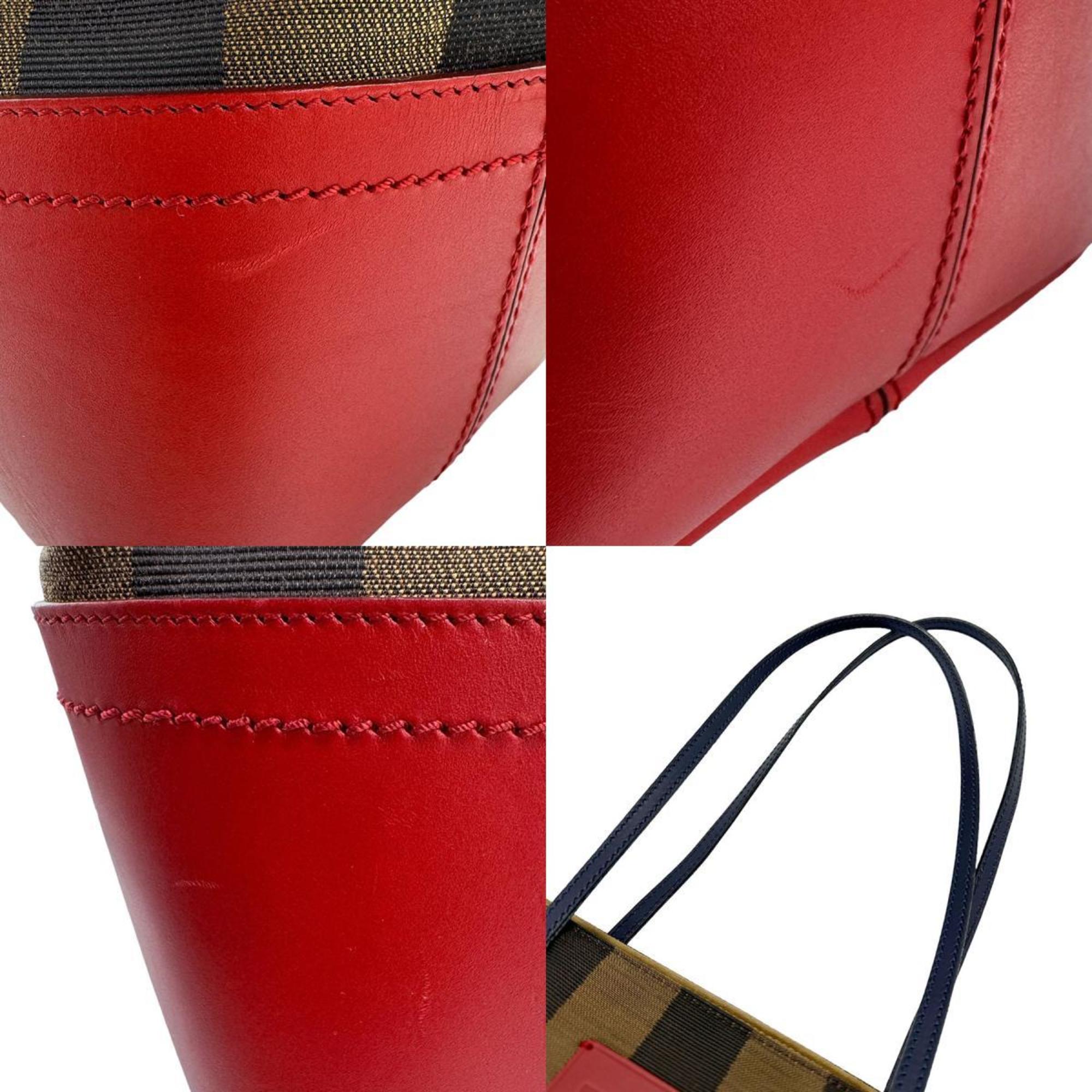 FENDI Shoulder Bag Tote Pecan Canvas Leather Brown Red Navy Women's z1446