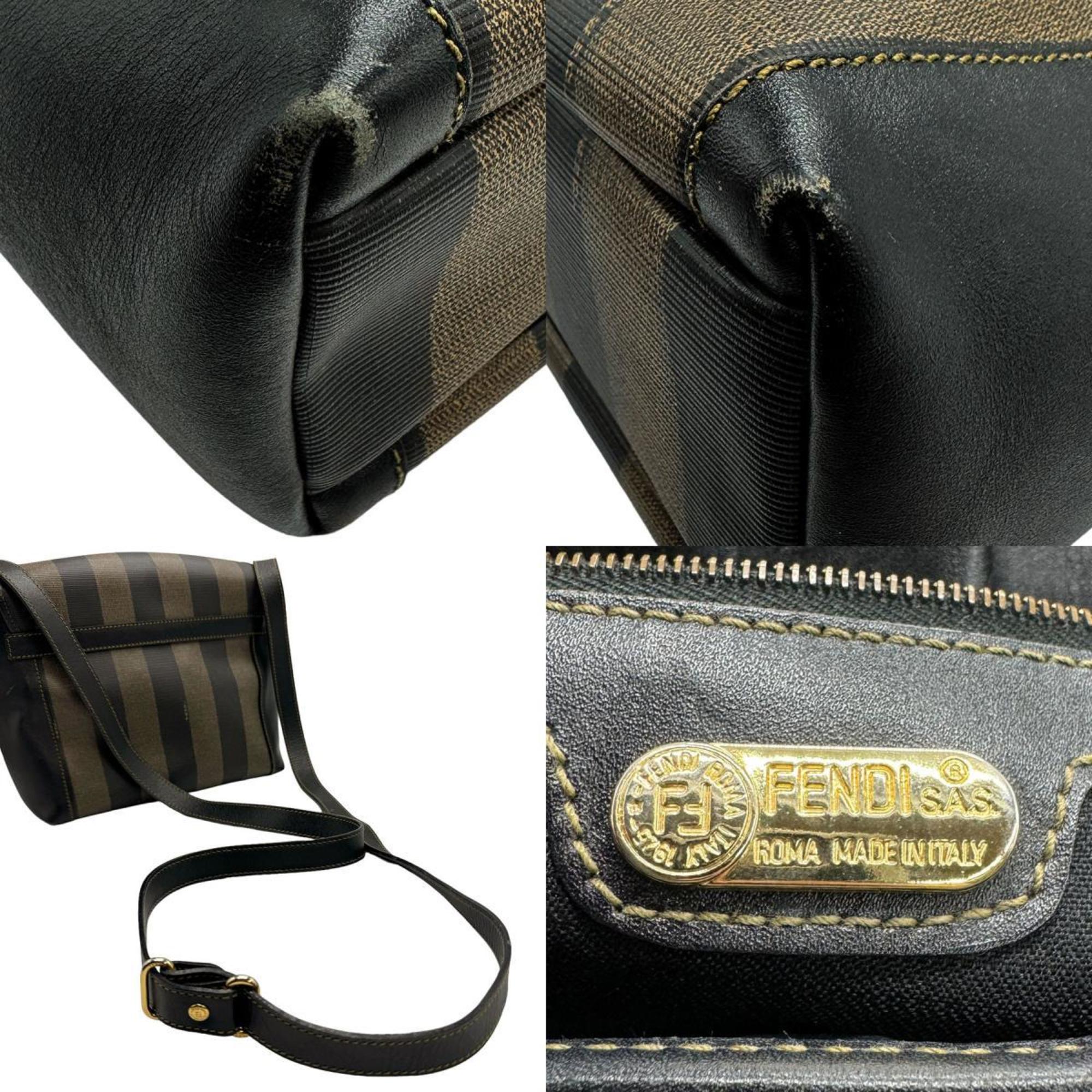FENDI Shoulder Bag Pecan Leather Black x Brown Men's Women's z1368