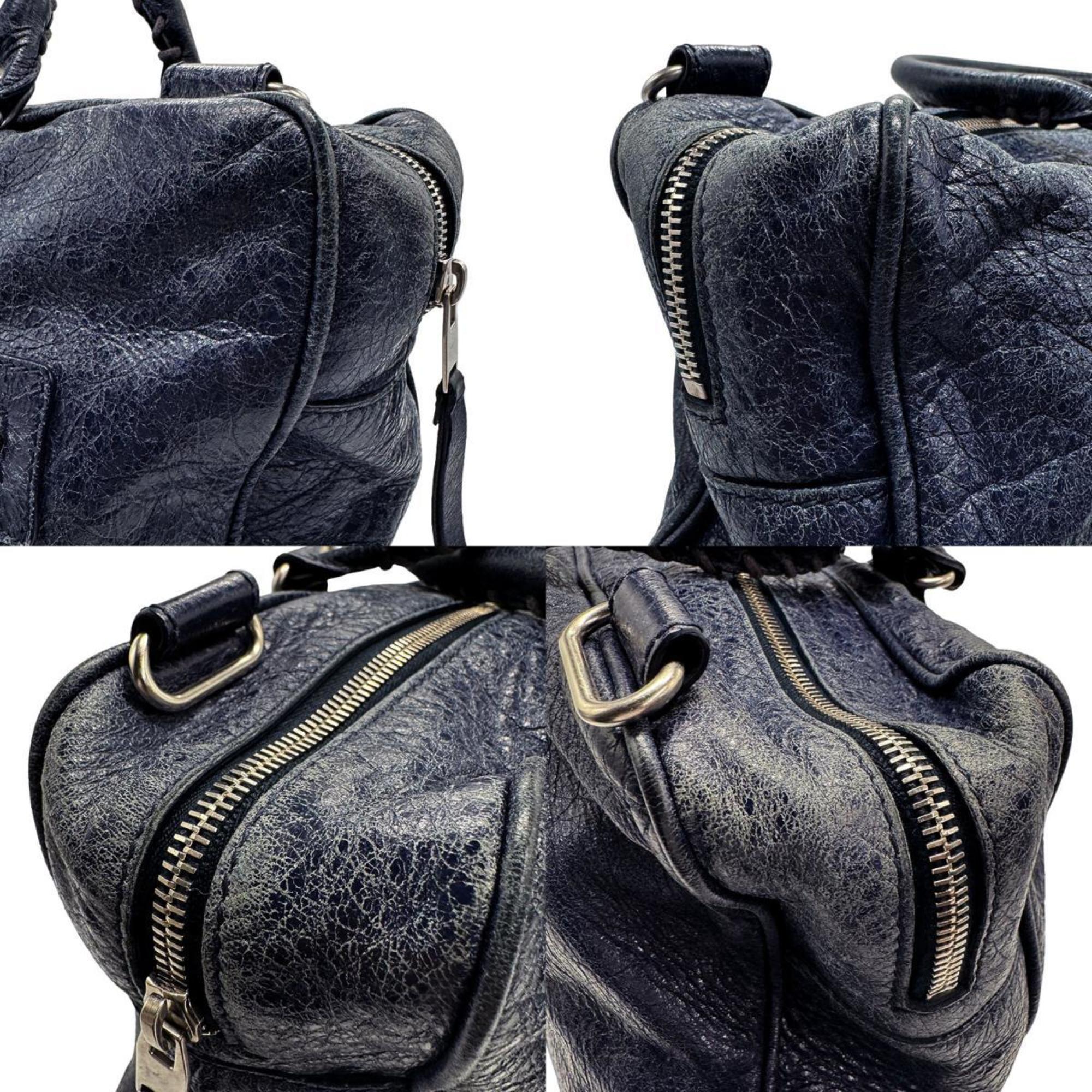 BALENCIAGA handbag shoulder bag leather navy silver women's z1404