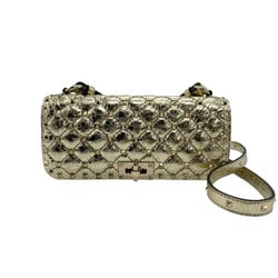 Valentino Garavani Shoulder Bag Handbag 3Way Rockstud Leather Metal Gold Women's z1379