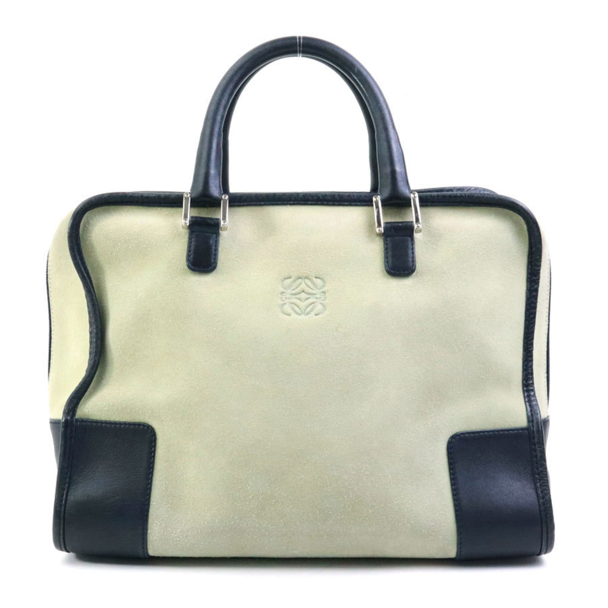LOEWE Amazona handbag in suede and leather, light green, black silver, for women, e58742a