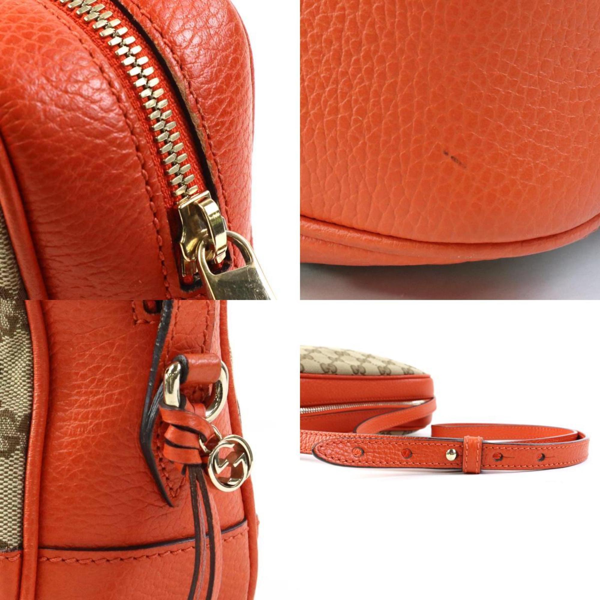 GUCCI Shoulder Bag GG Canvas Leather Brown Orange Women's 449413 e58743a