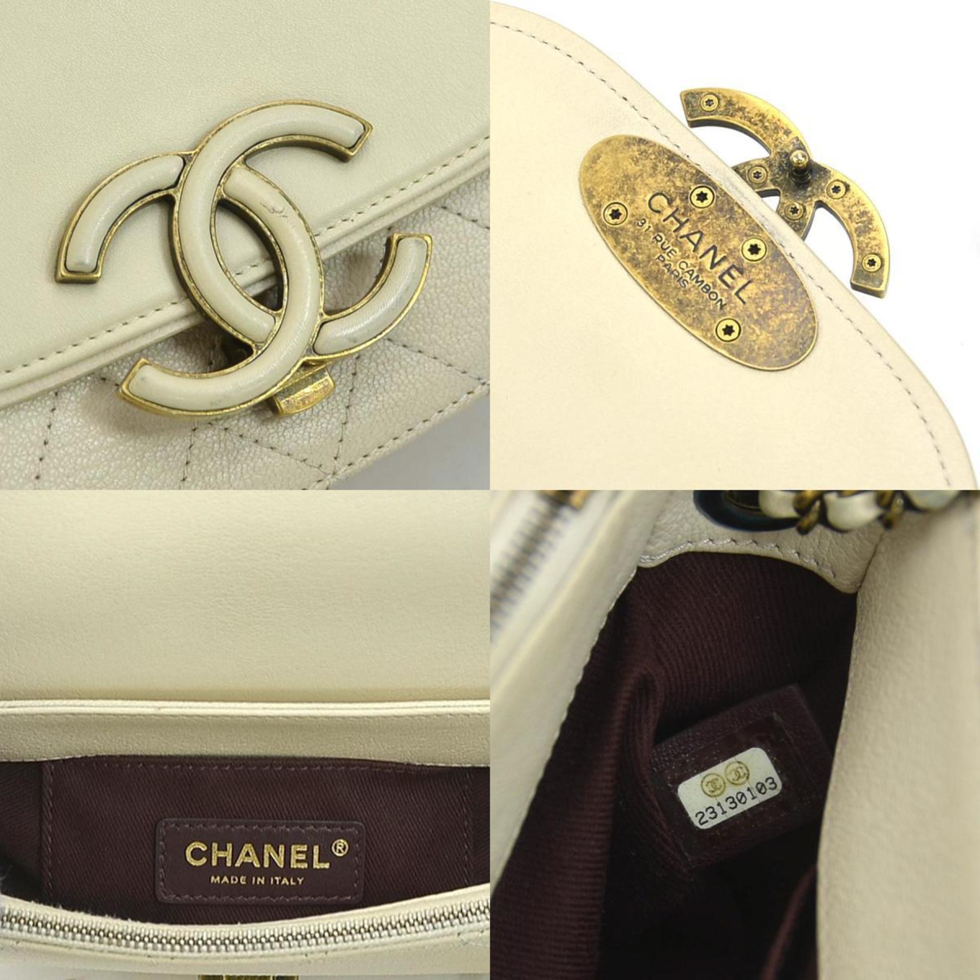 CHANEL Shoulder Bag Leather Cream Women's a0334