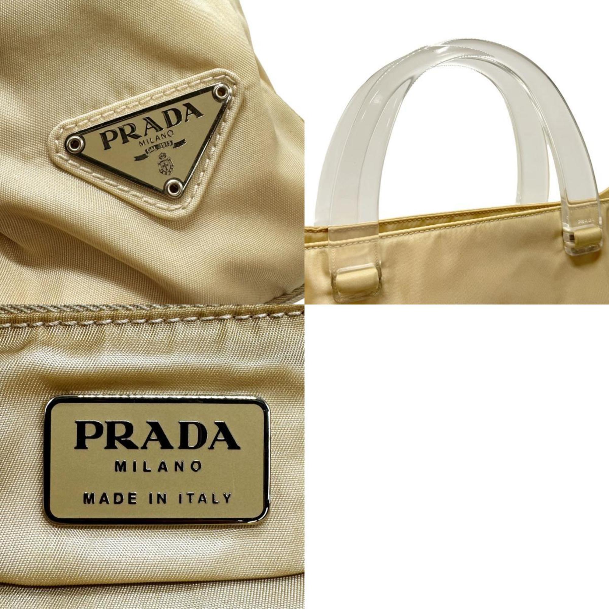 PRADA handbag nylon plastic beige clear women's z1408