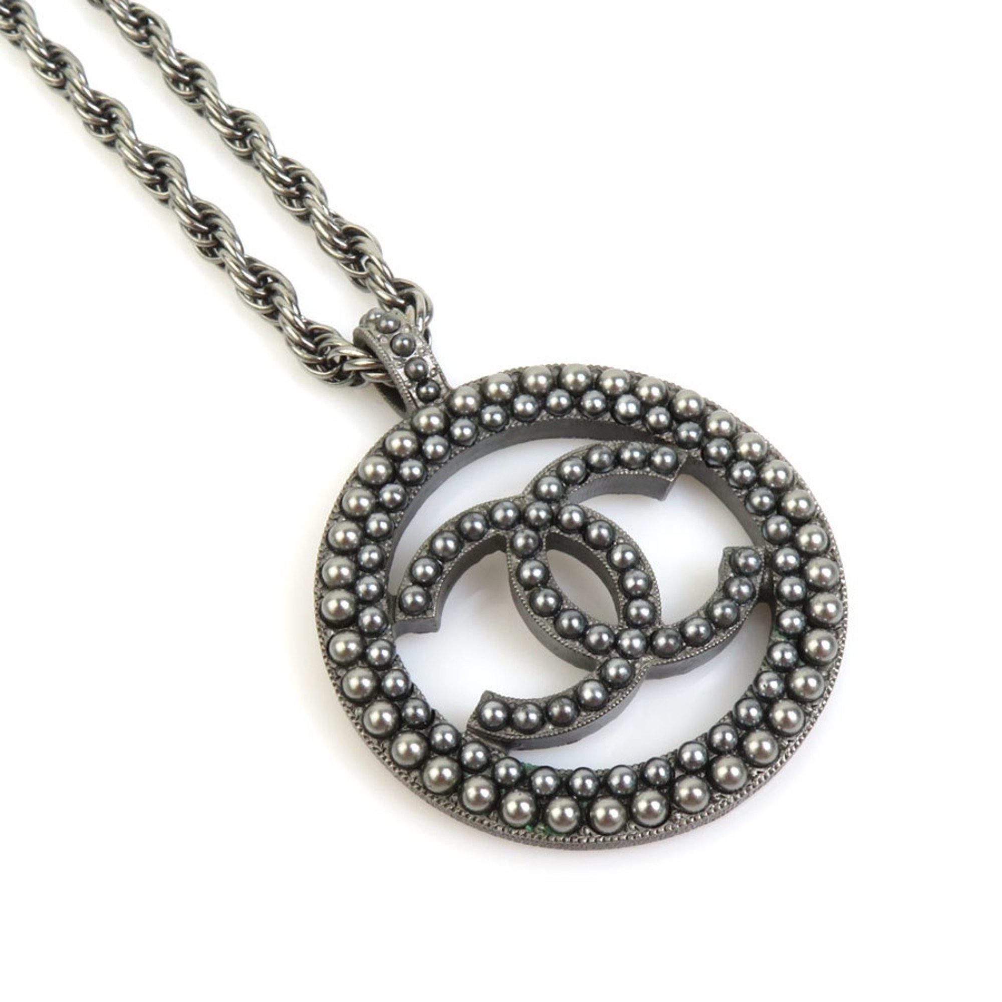 CHANEL Necklace Coco Mark Metal Gunmetal Women's e58751i