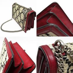 GUCCI Shoulder Bag Chain Dionysus Tweed Leather Off-White Black Dark Red Silver Women's 400249 w0424a