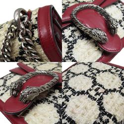 GUCCI Shoulder Bag Chain Dionysus Tweed Leather Off-White Black Dark Red Silver Women's 400249 w0424a