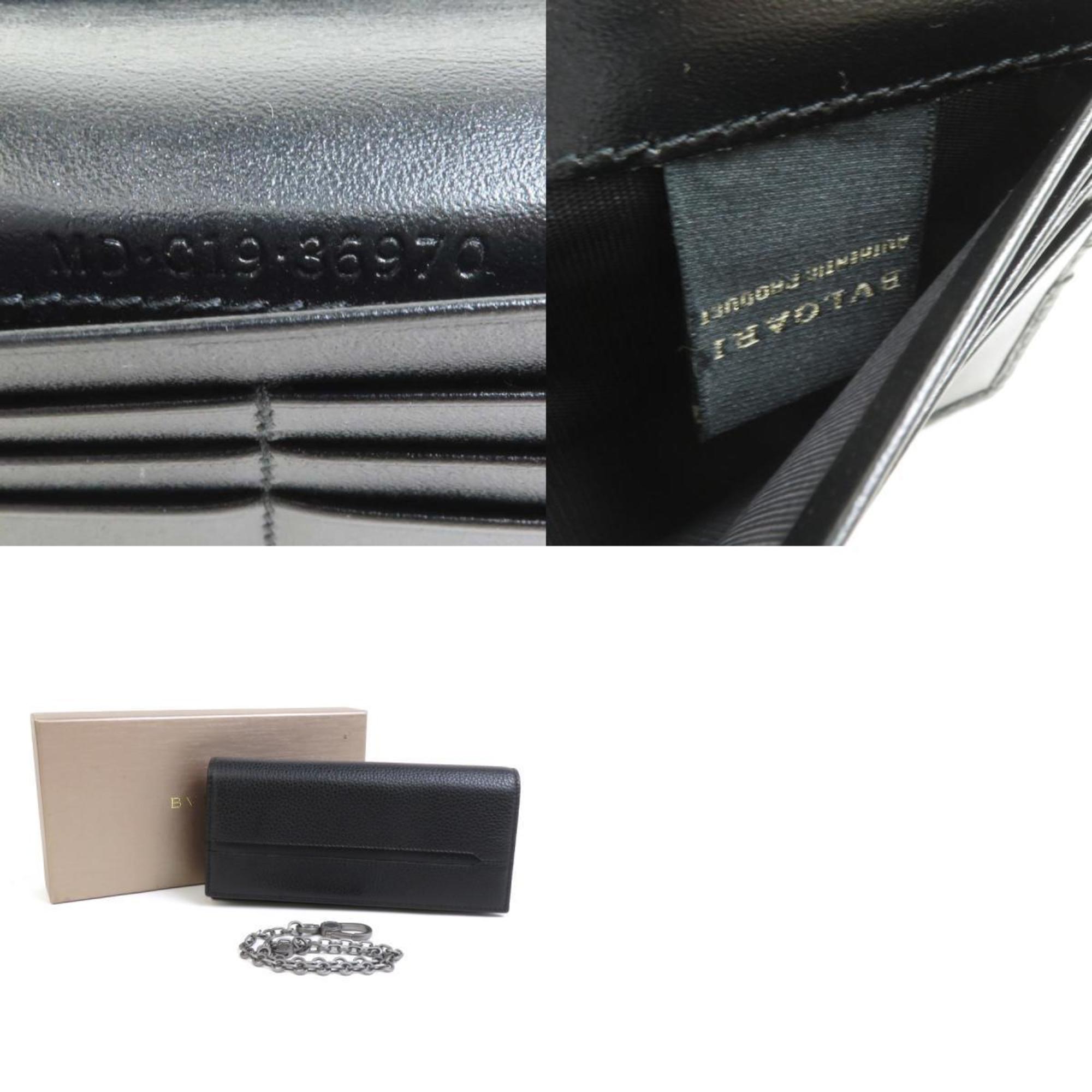 BVLGARI bi-fold long wallet leather black men's a0342