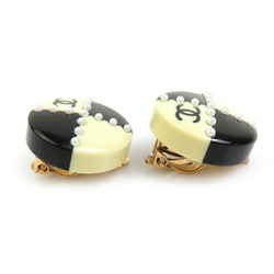 CHANEL Earrings Coco Mark Resin Metal Off-White Black Gold Women's e58753a