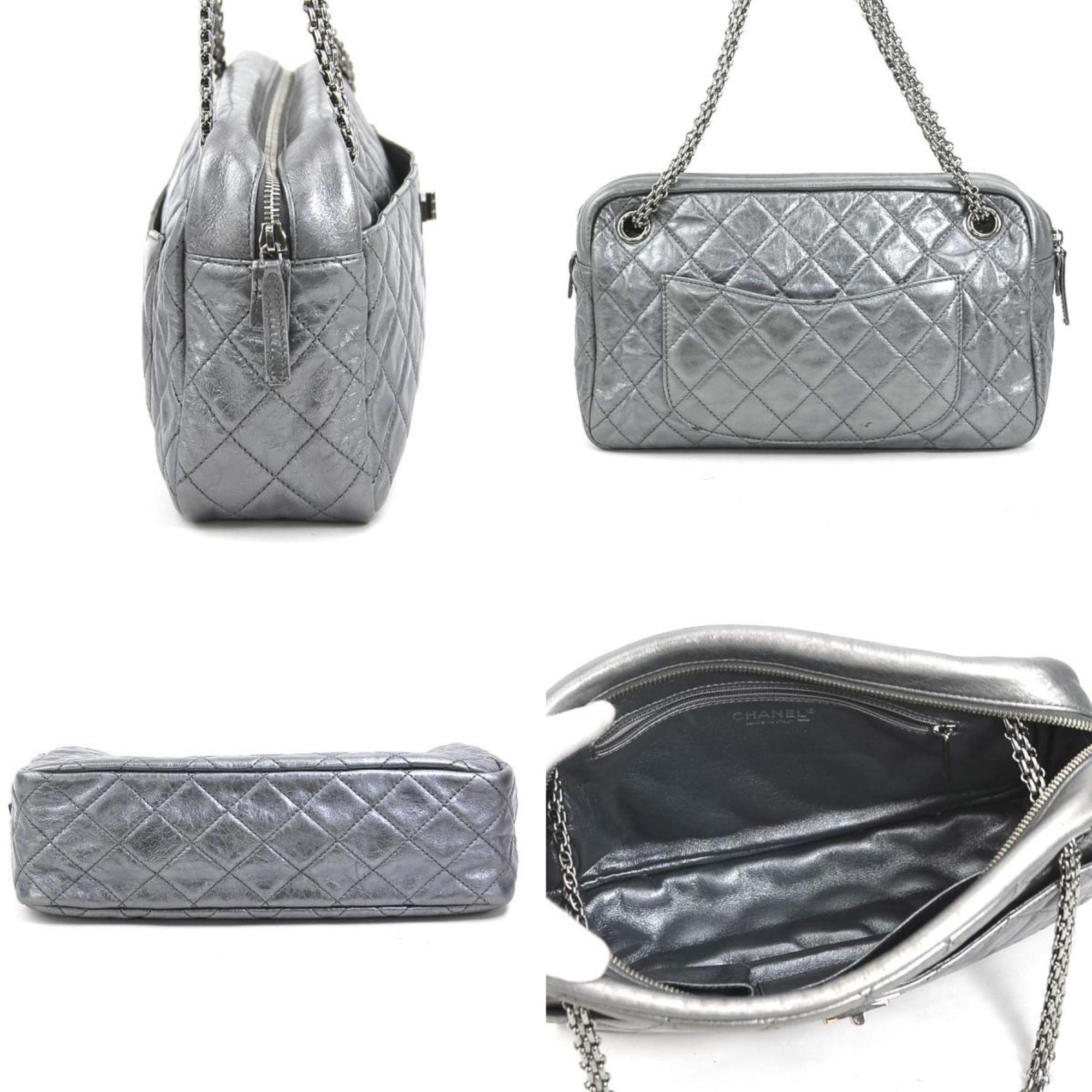CHANEL Shoulder Bag 2.55 Leather Metallic Gray Silver Women's e58721f