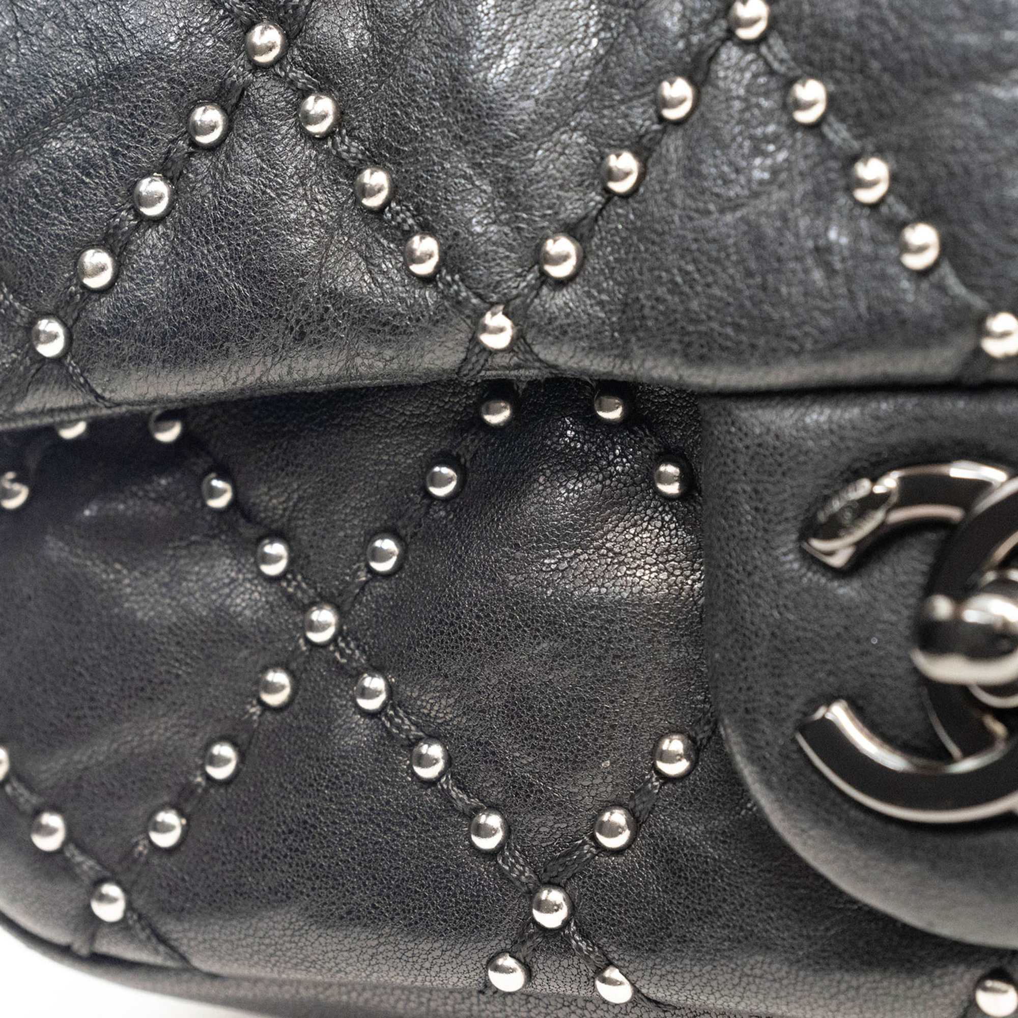 CHANEL Studded Matelasse Chain Shoulder Bag Black Women's