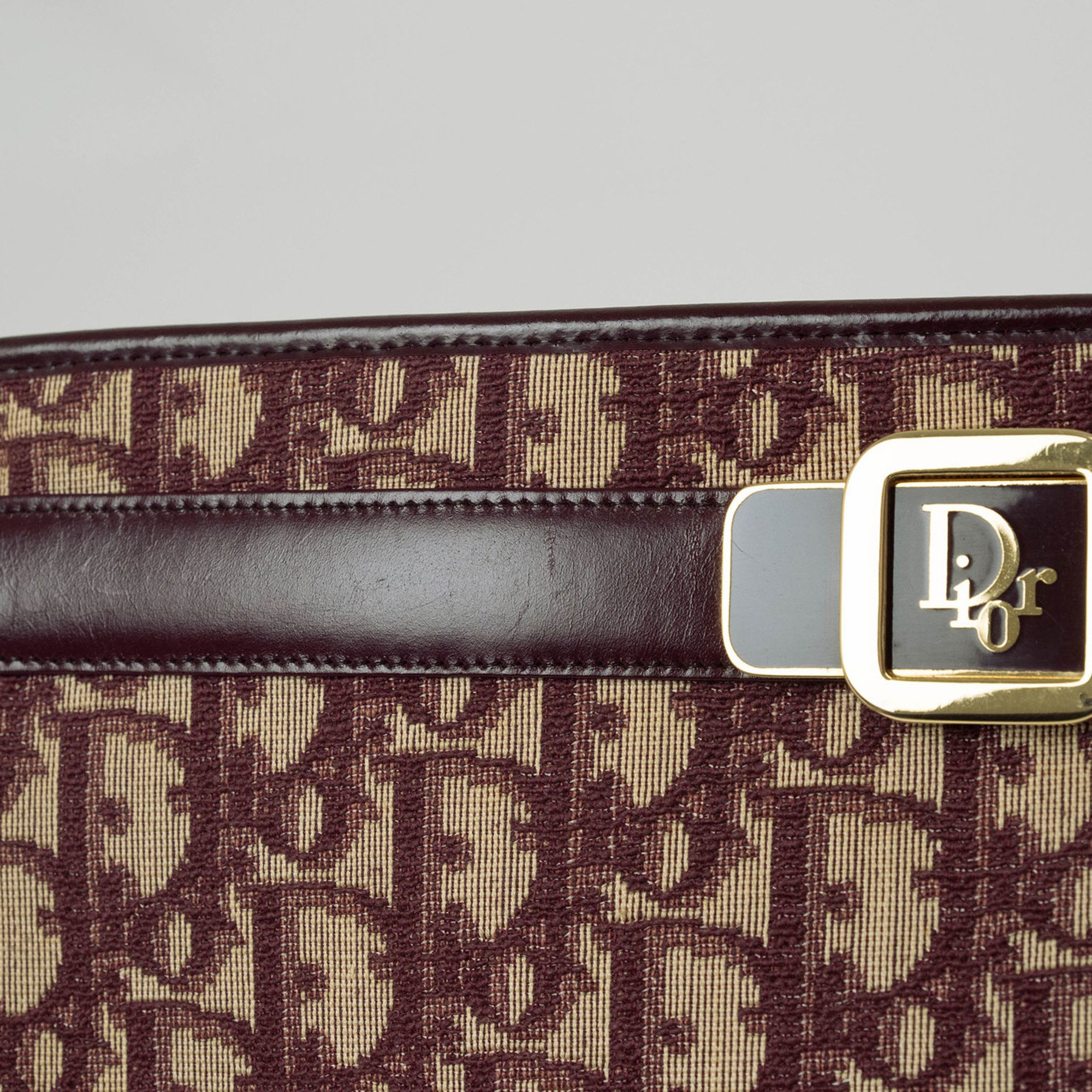 Christian Dior Trotter Shoulder Bag Bordeaux Canvas Leather Women's