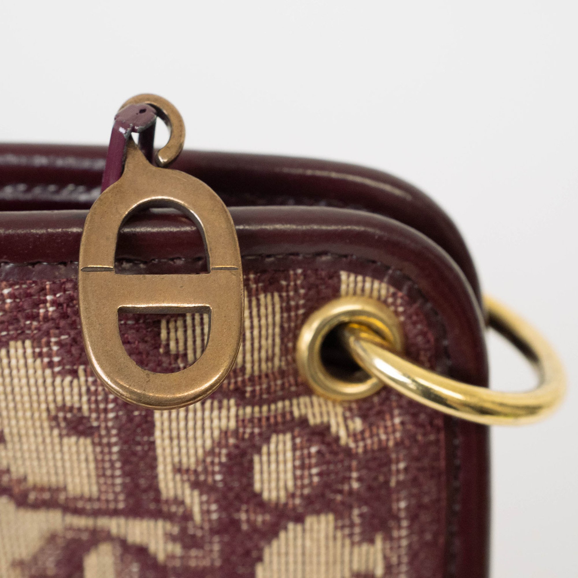 Christian Dior Trotter Shoulder Bag Bordeaux Canvas Leather Women's