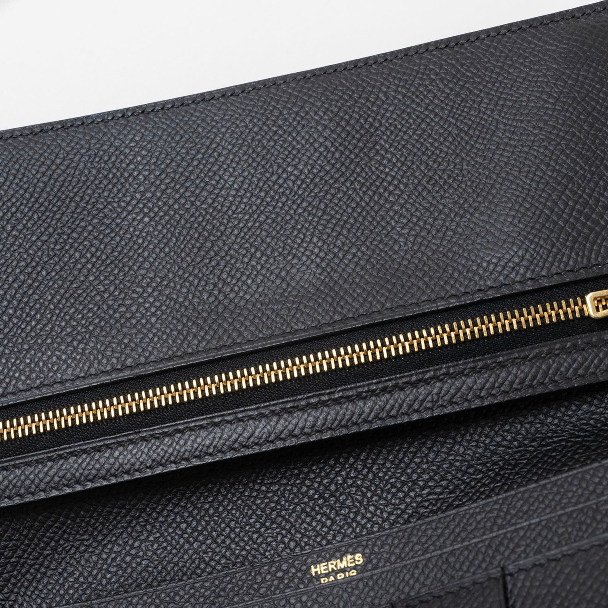 Hermes Bearn Soufflet Bi-fold Long Wallet Black Epsom Leather Women's A Stamp HERMES
