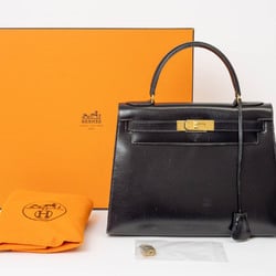 Hermes Kelly 28 Black Box Calf Outside Stitching 〇R Stamp (1995) 28cm Handbag Women's HERMES