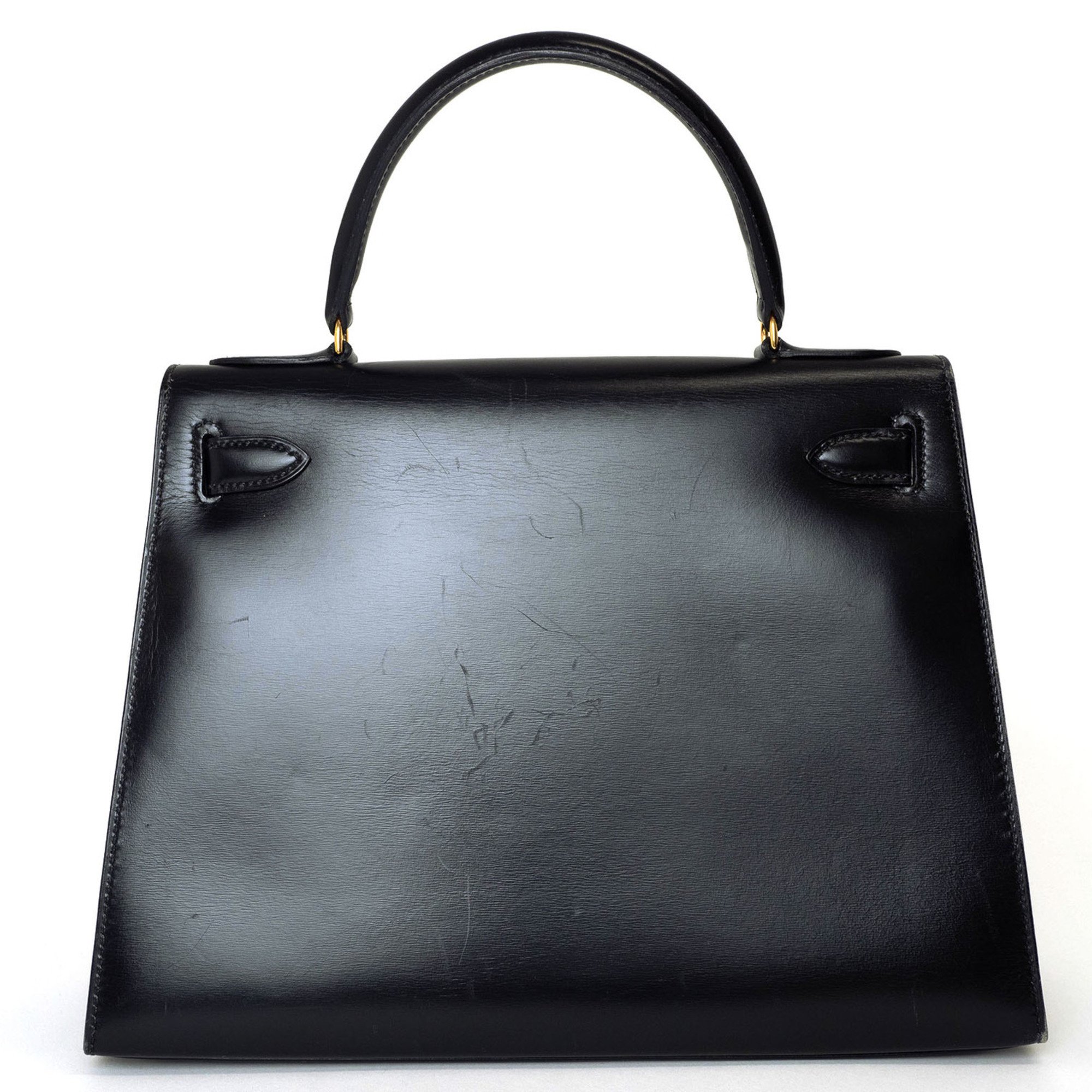 Hermes Kelly 28 Black Box Calf Outside Stitching 〇R Stamp (1995) 28cm Handbag Women's HERMES