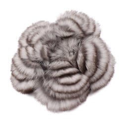 FENDI fur corsage brooch rabbit brown ivory grey pin flower motif FF