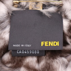 FENDI fur corsage brooch rabbit brown ivory grey pin flower motif FF