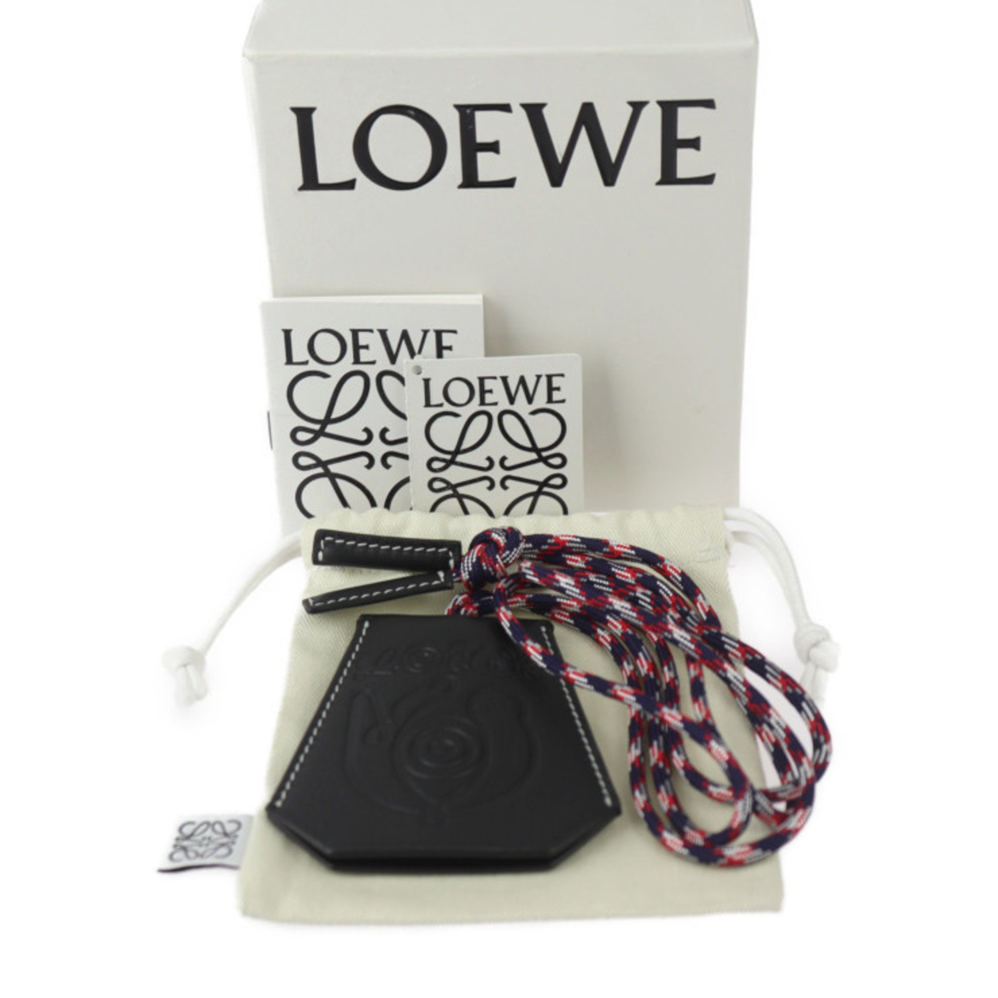 LOEWE ELN Neck Strap Key Ring Necklace C664P93X02 Leather Nylon Black Red x Navy Gray White Holder Crochet