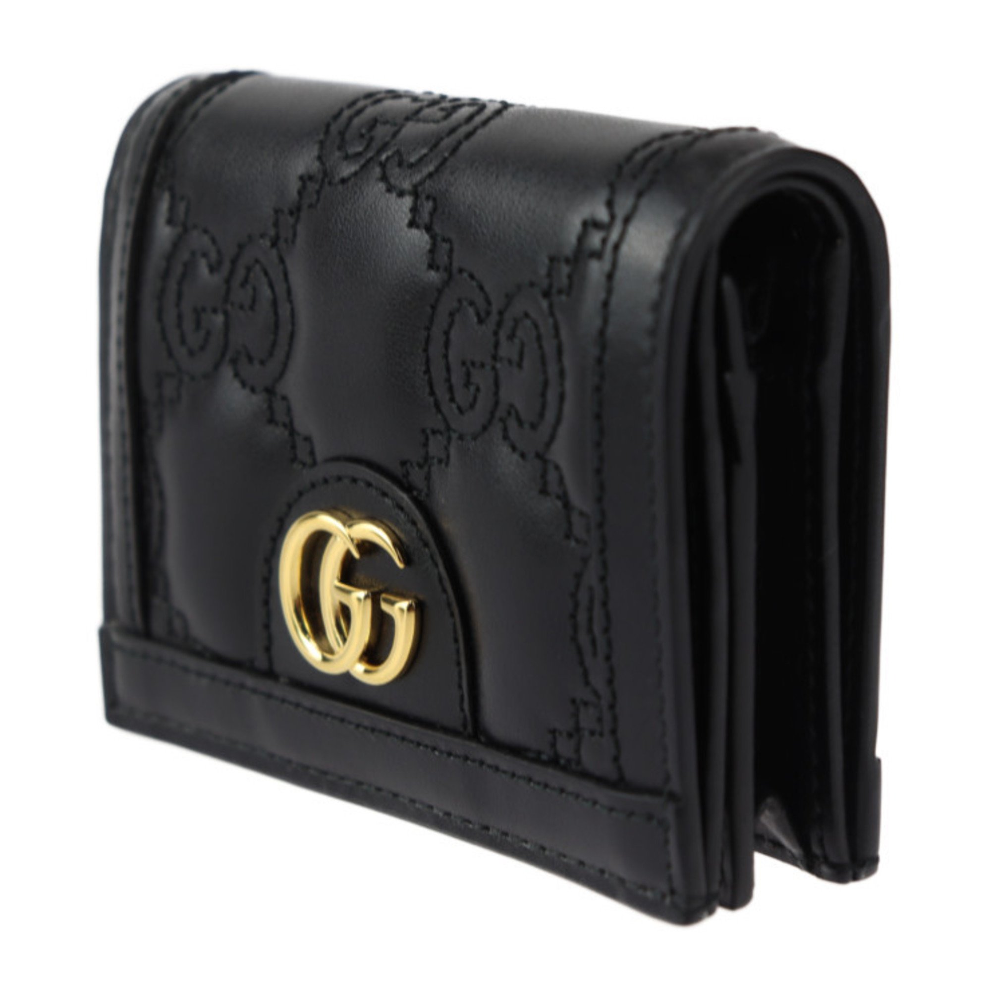 GUCCI GG Matelasse Business Card Holder/Card Case Wallet Tri-fold 723786 Leather Black Compact