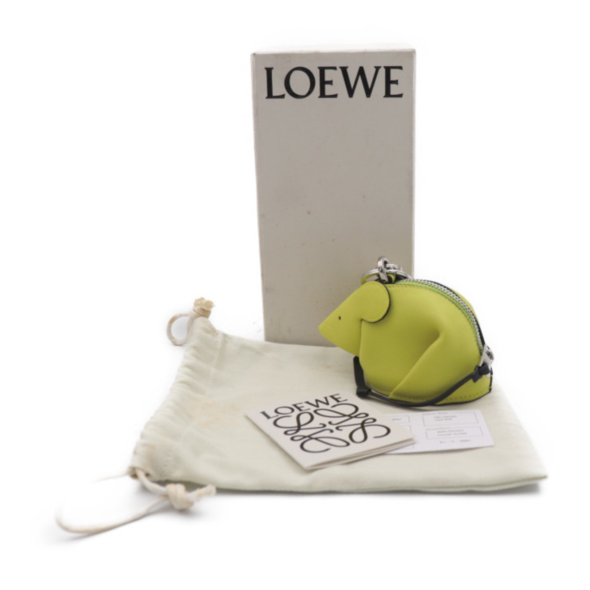 LOEWE Bag Charm Wallet/Coin Case 199.30BR81 Calf Leather Lime Coin Purse Mouse Key Holder Ring