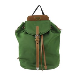 PRADA Prada Triangle Plate Backpack Daypack 1BZ064 Nylon Leather LARICE x CARAM Green Brown