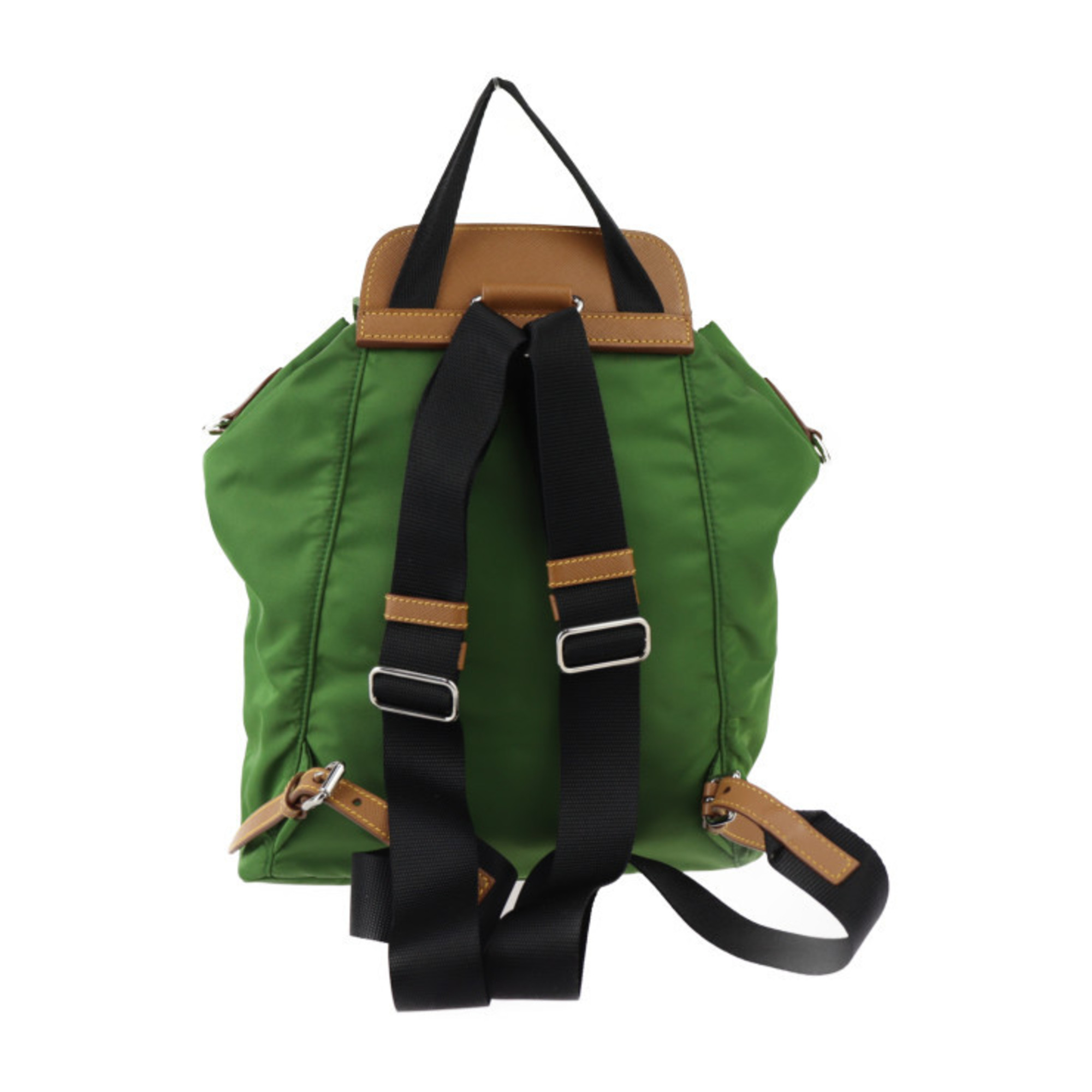 PRADA Prada Triangle Plate Backpack Daypack 1BZ064 Nylon Leather LARICE x CARAM Green Brown