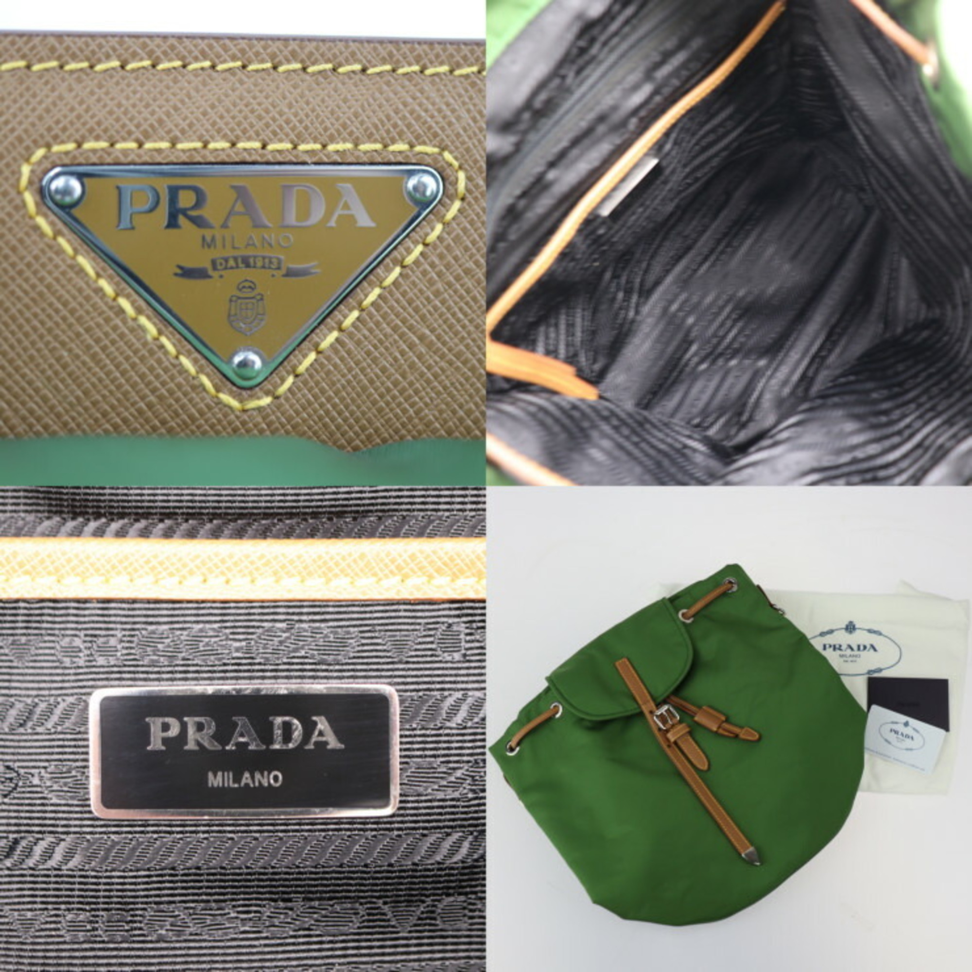 PRADA Prada Triangle Plate Backpack Daypack 1BZ064 Nylon Leather LARICE x CARAM Green Brown