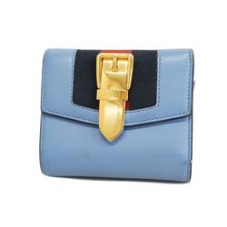 Gucci Wallet Sherry Line Sylvie 476081 Leather Blue Women's