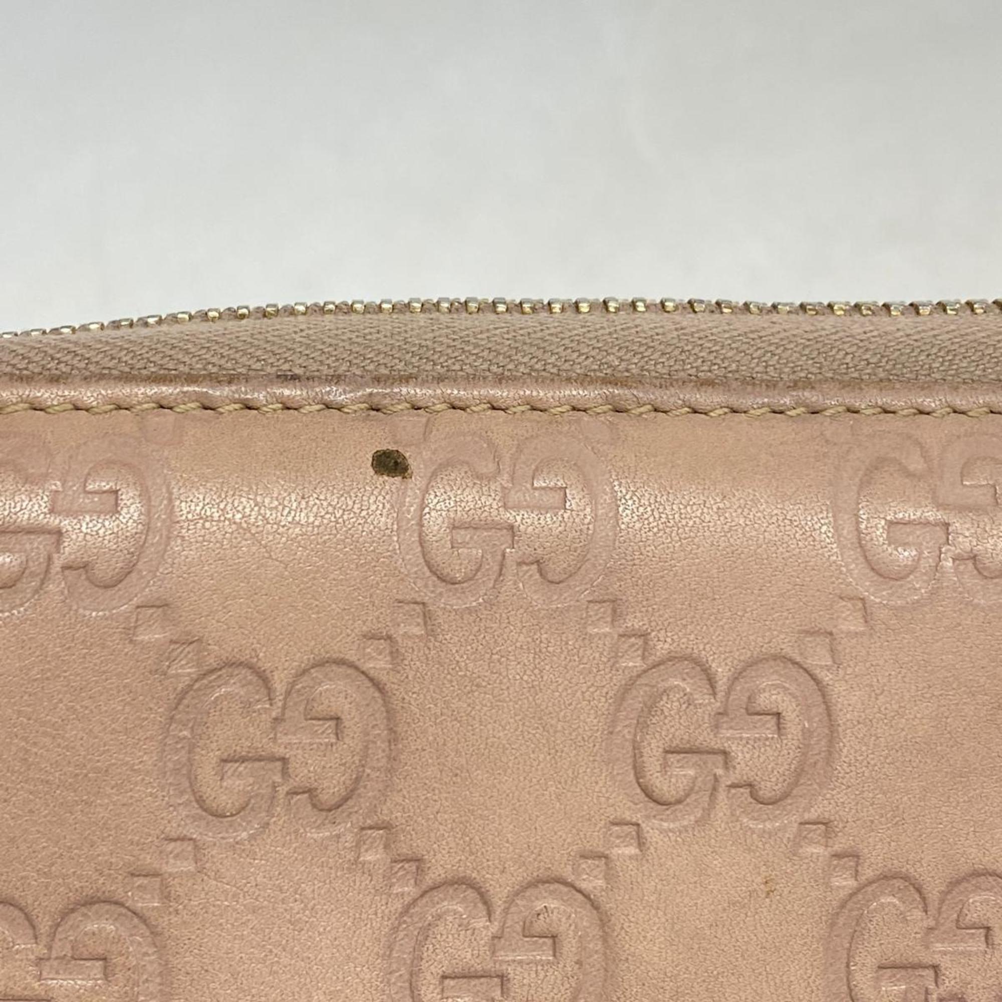 Gucci Long Wallet Guccissima 323397 Leather Pink Beige Champagne Women's