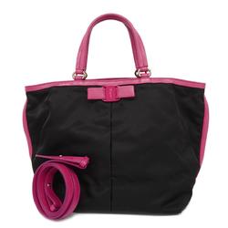 Salvatore Ferragamo handbag Vara nylon pink black ladies