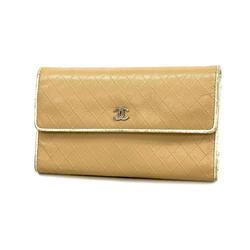 Chanel Long Wallet Bicolor Leather Beige Women's
