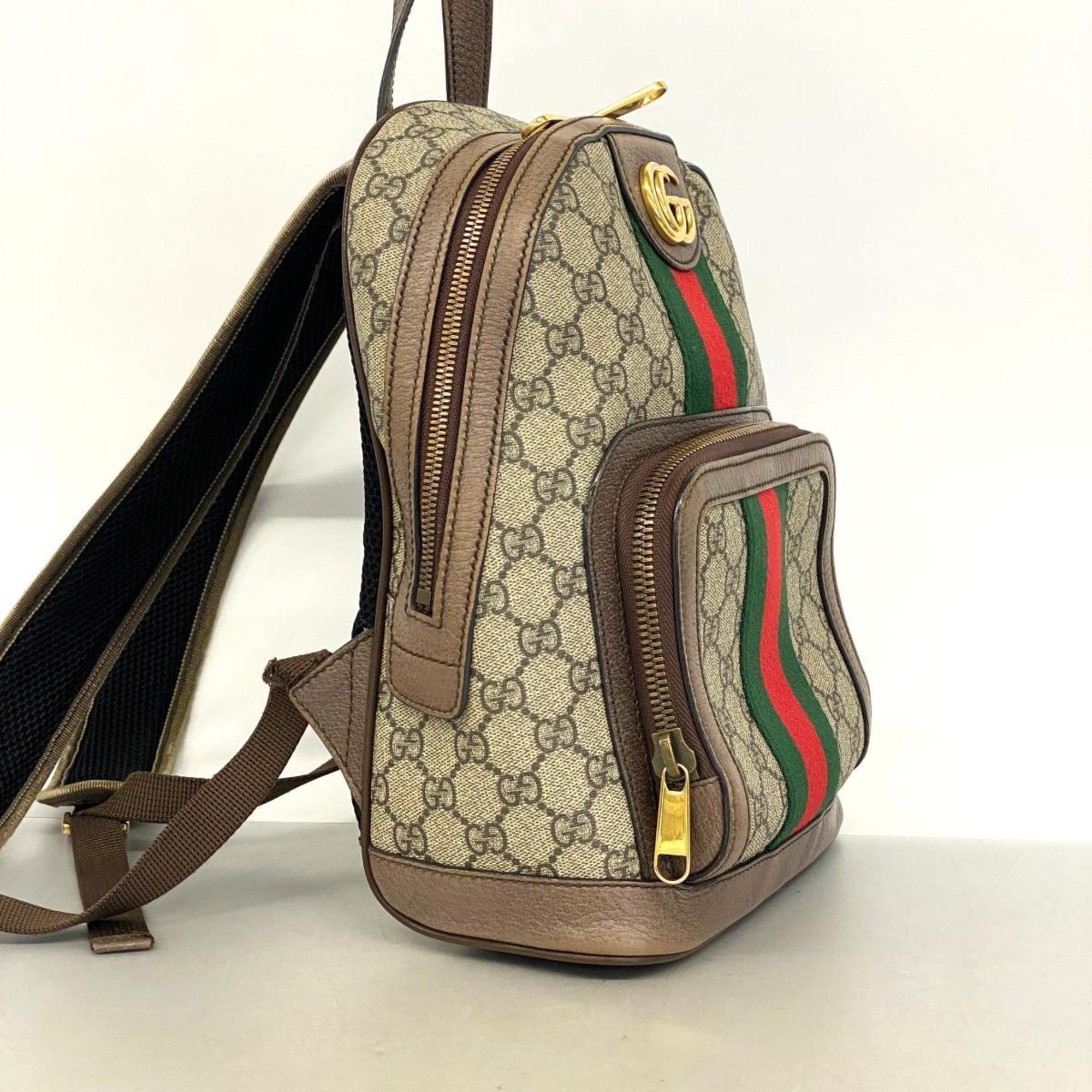 Gucci Backpack GG Supreme Ophidia 547965 Leather Brown Women's