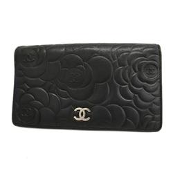 Chanel Long Wallet Camellia Lambskin Black Women's
