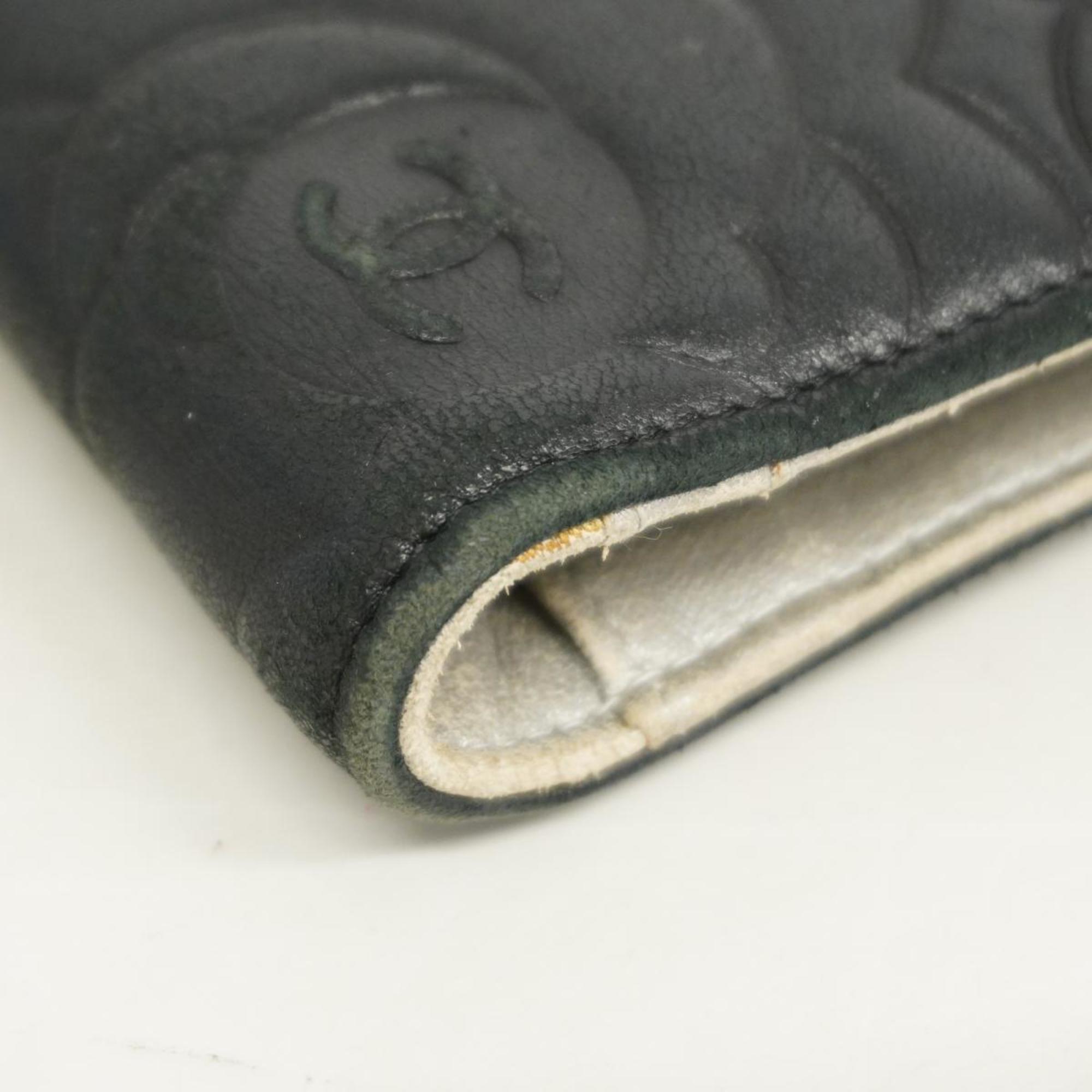 Chanel Long Wallet Camellia Lambskin Black Women's