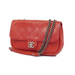 Chanel Shoulder Bag Boy W Chain Leather Red Women's