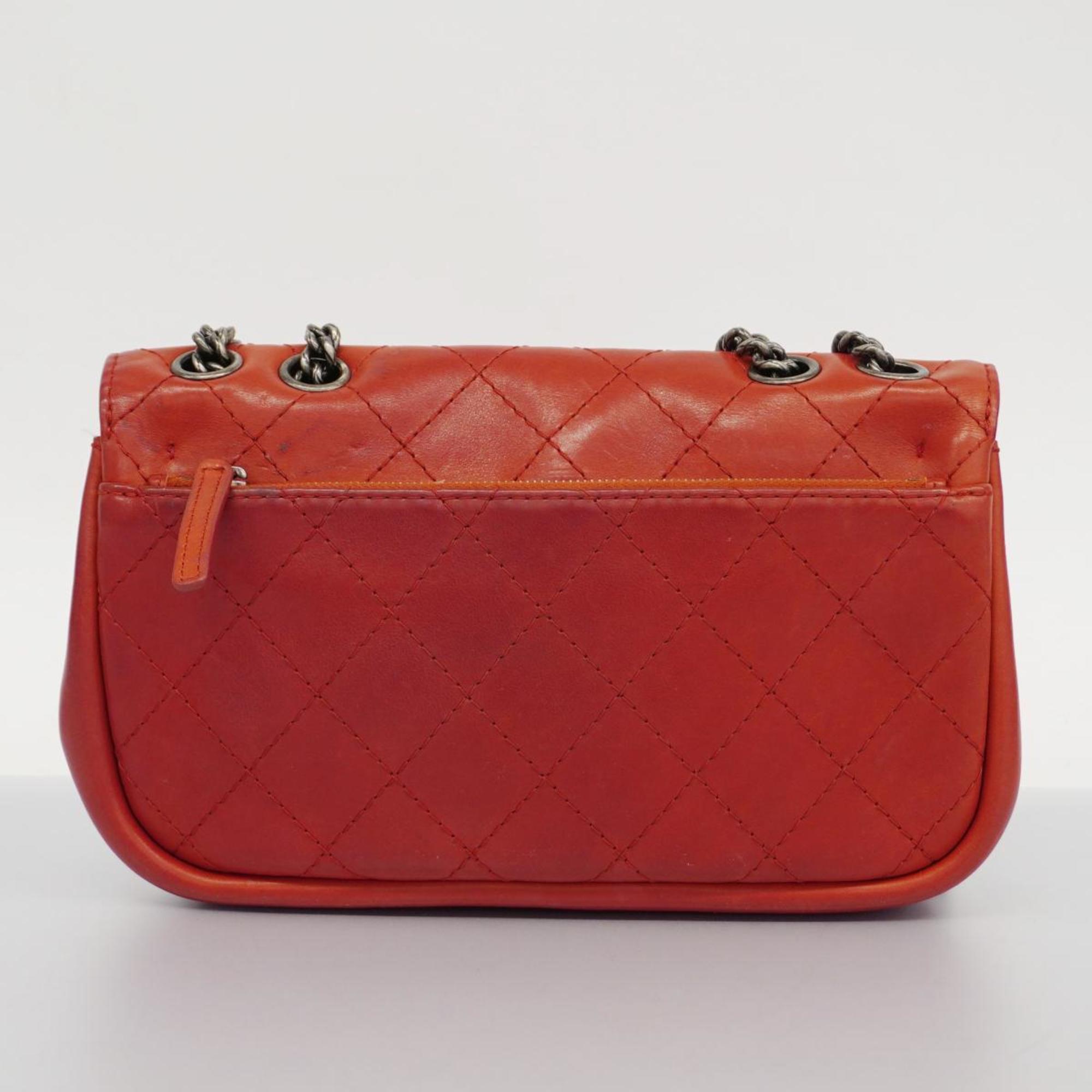 Chanel Shoulder Bag Boy W Chain Leather Red Women's