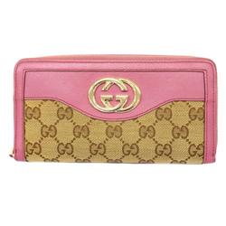 Gucci Long Wallet GG Canvas 308012 Leather Pink Beige Champagne Women's