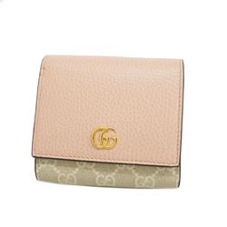 Gucci Wallet GG Marmont Supreme 598587 Leather Pink Beige Women's