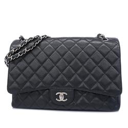 Chanel Shoulder Bag Matelasse W Chain Caviar Skin Black Women's