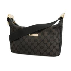 Gucci Shoulder Bag GG Canvas 019 0433 Black Champagne Women's