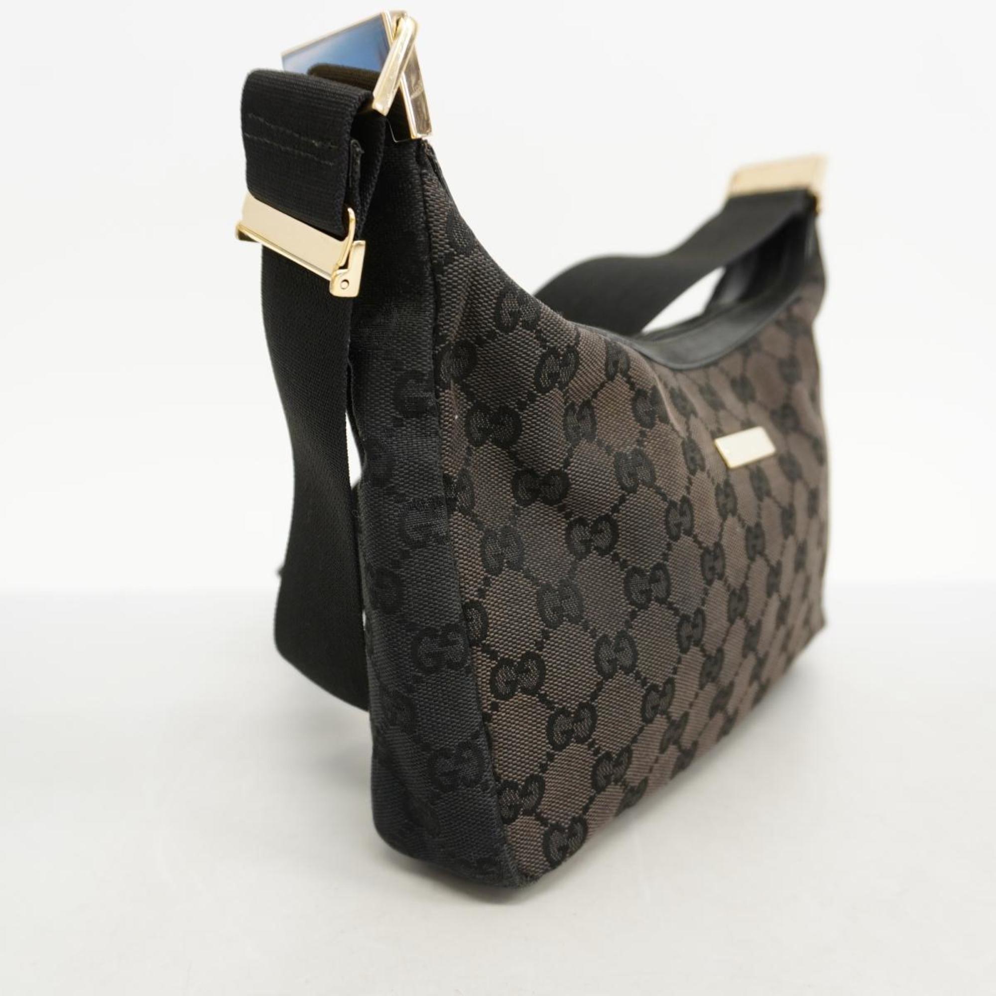 Gucci Shoulder Bag GG Canvas 019 0433 Black Champagne Women's