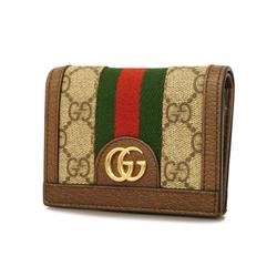 Gucci Wallet GG Supreme Ophidia 523155 Leather Brown Women's