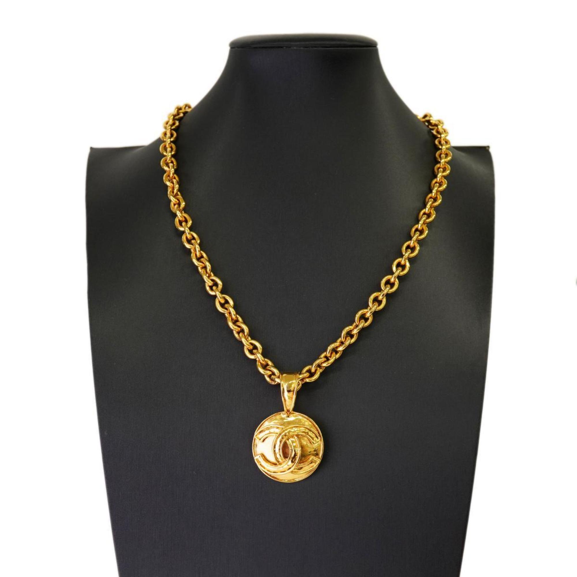 Chanel Necklace Coco Mark Circle GP Plated Gold 94P Women's
